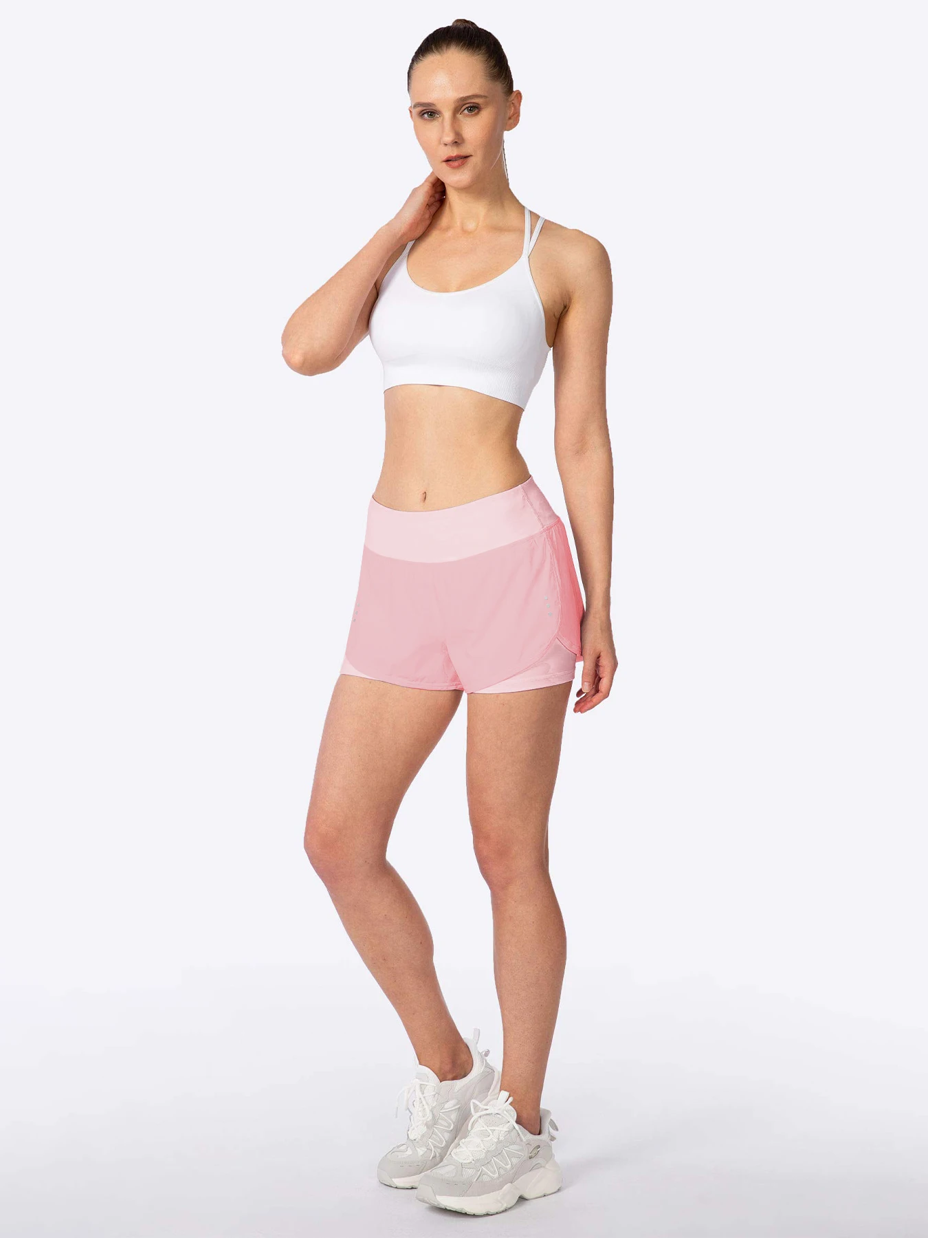 2-in-1-Laufshorts für Damen, Shorts aus Spandex mit hoher Taille, geeignet für Fitnessstudio, Yoga und Sport, mit Reißverschlusstaschen. – Detail 9