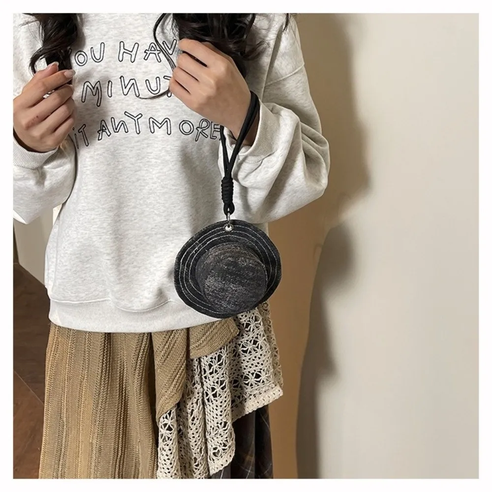 Portable Denim Hat Shape Wallet with Hand-Held Strap Pendant Bag Money Pouch Keychain Bag Men