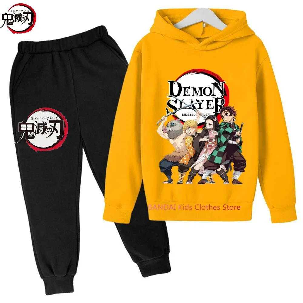 2-13 Years Old Kids Demon Slayer Hoodies Sets Children\'s Autumn And Spring Long Sleeve Sweatshirts Trousers 2pcs Costume Outfits