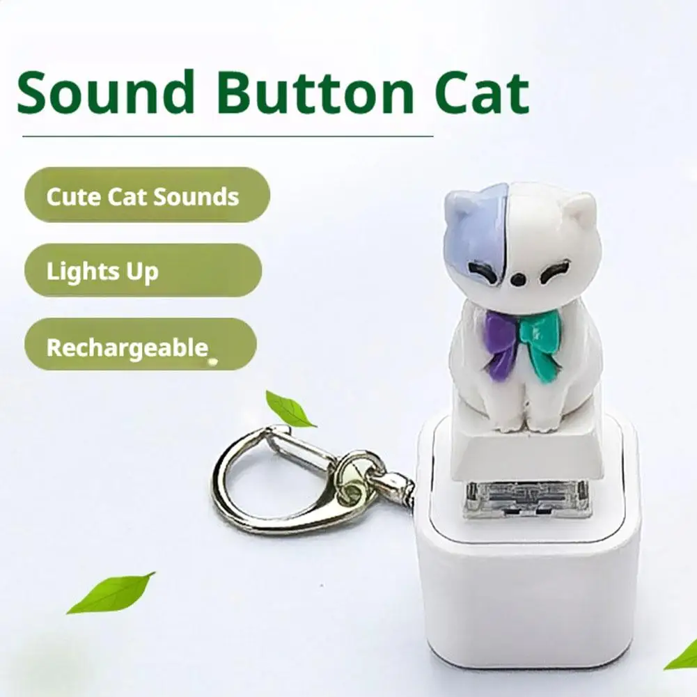 Cute Cat Fidget Toy Keychain Light‑Up Sound‑Making Resin Cartoon Animal Ornament Bag Pendant Decorative Stress Relief Key Gift