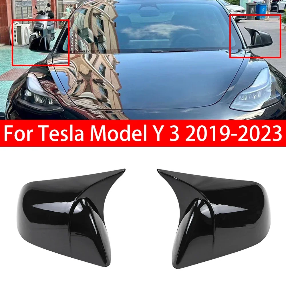 

For Tesla Model Y 3 2019-2023 Car Rearview Side Mirror Cover Sticker Wing Cap Exterior Door Rear View Case Trim Carbon Fiber