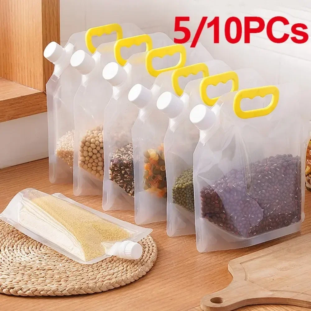 5/10pcs Grain Storage Bags with Lids Portable Moisture-Proof Insect-Proof Sealed Bag Transparent Thickened Food Storage Bags