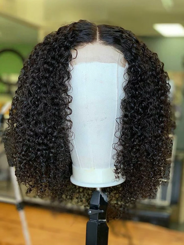 

4x4 Lace Water Curly Wave Short Bob Wigs Human Hair 100% Deep Wave 13x4 Pre Cut Lace Ready To Wear And Go Glueless Wig For Women