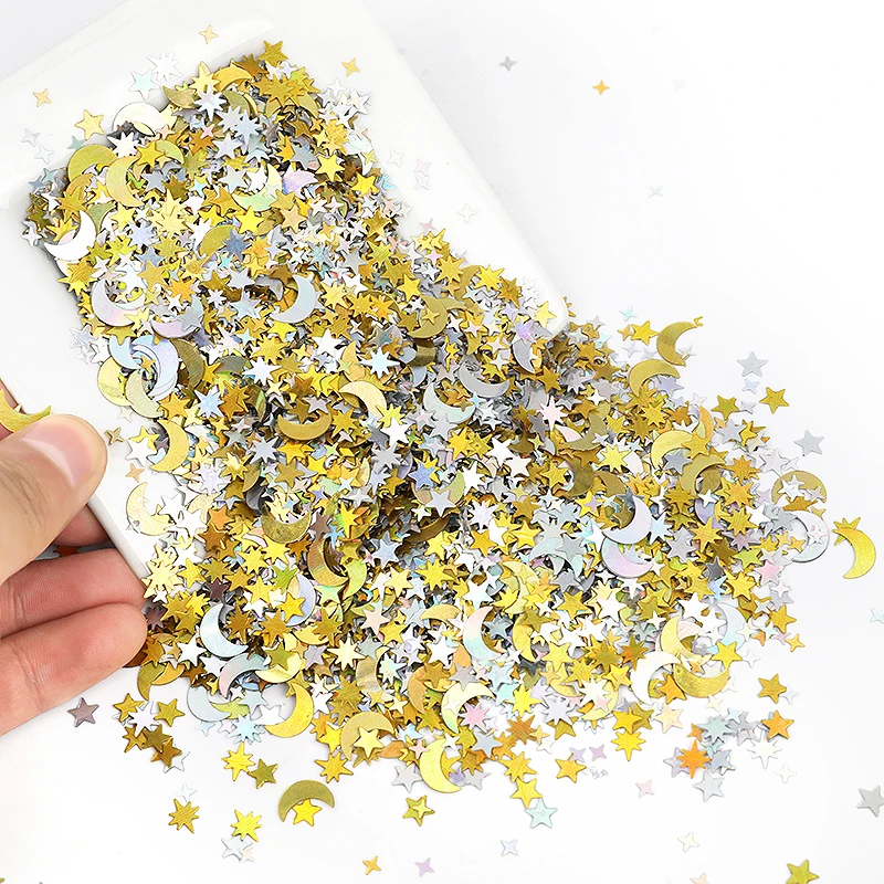 

Eid Mubarek Moon Star Confetti Silver Gold Sequins Ornament Ramadan Kareem EID Home Decorations Birthday Wedding Party Confettis