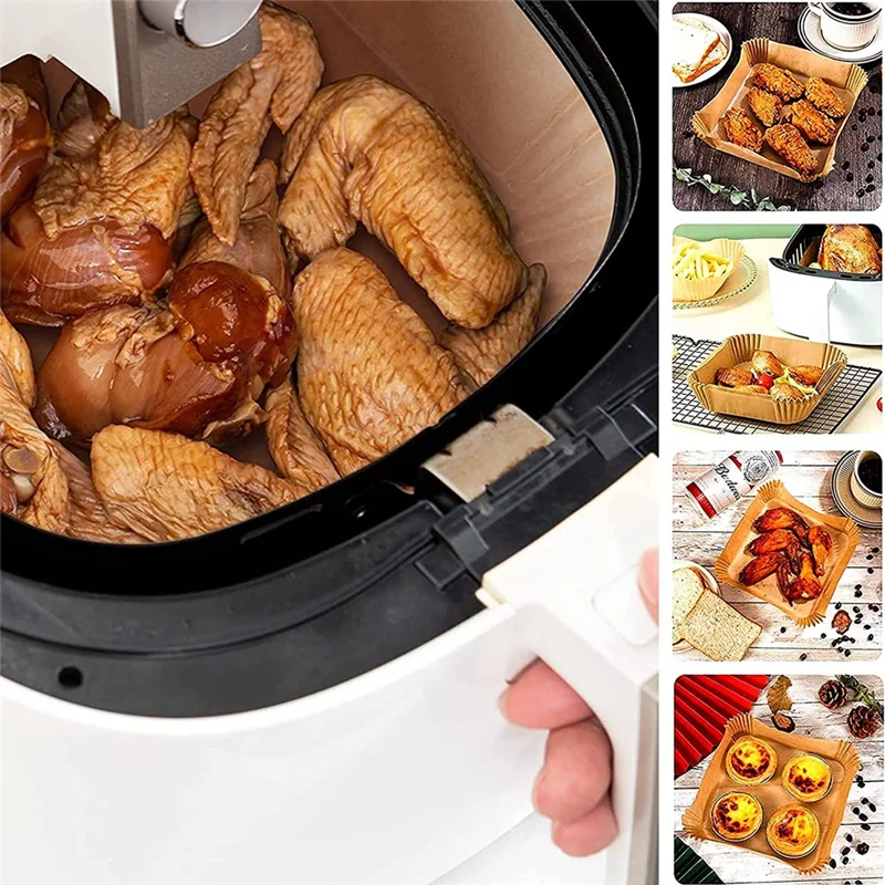 焦げ付き防止耐油紙、エアフライヤーライナー、大型、正方形のパーチメント、オイル-ココ用、7.9インチ