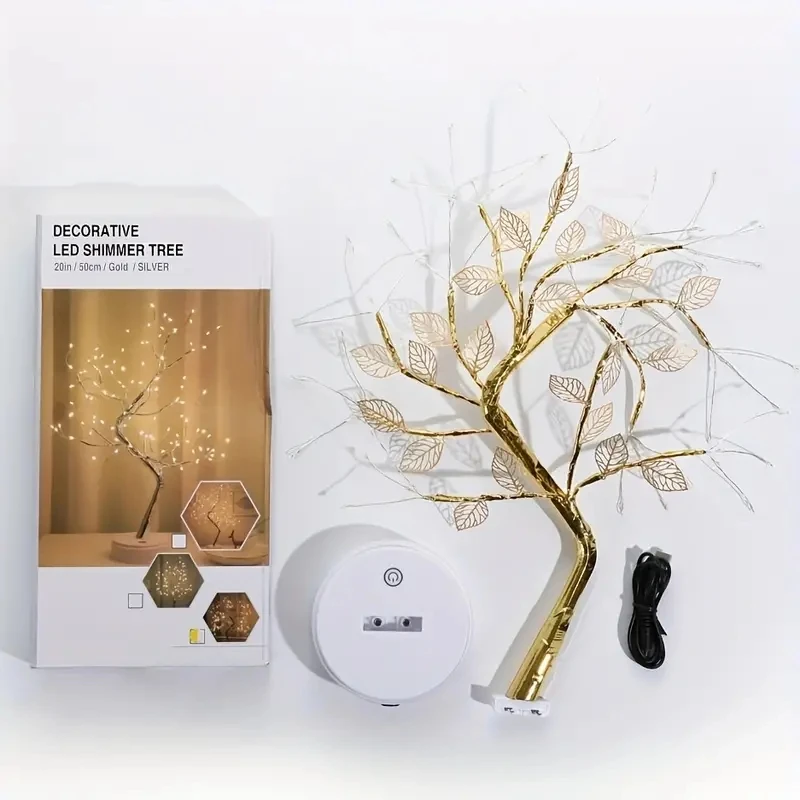 Golden Leaf 72 Led Touch Copper Wire Night Light Tree Light Battery Box USB Christmas Decoration Light String