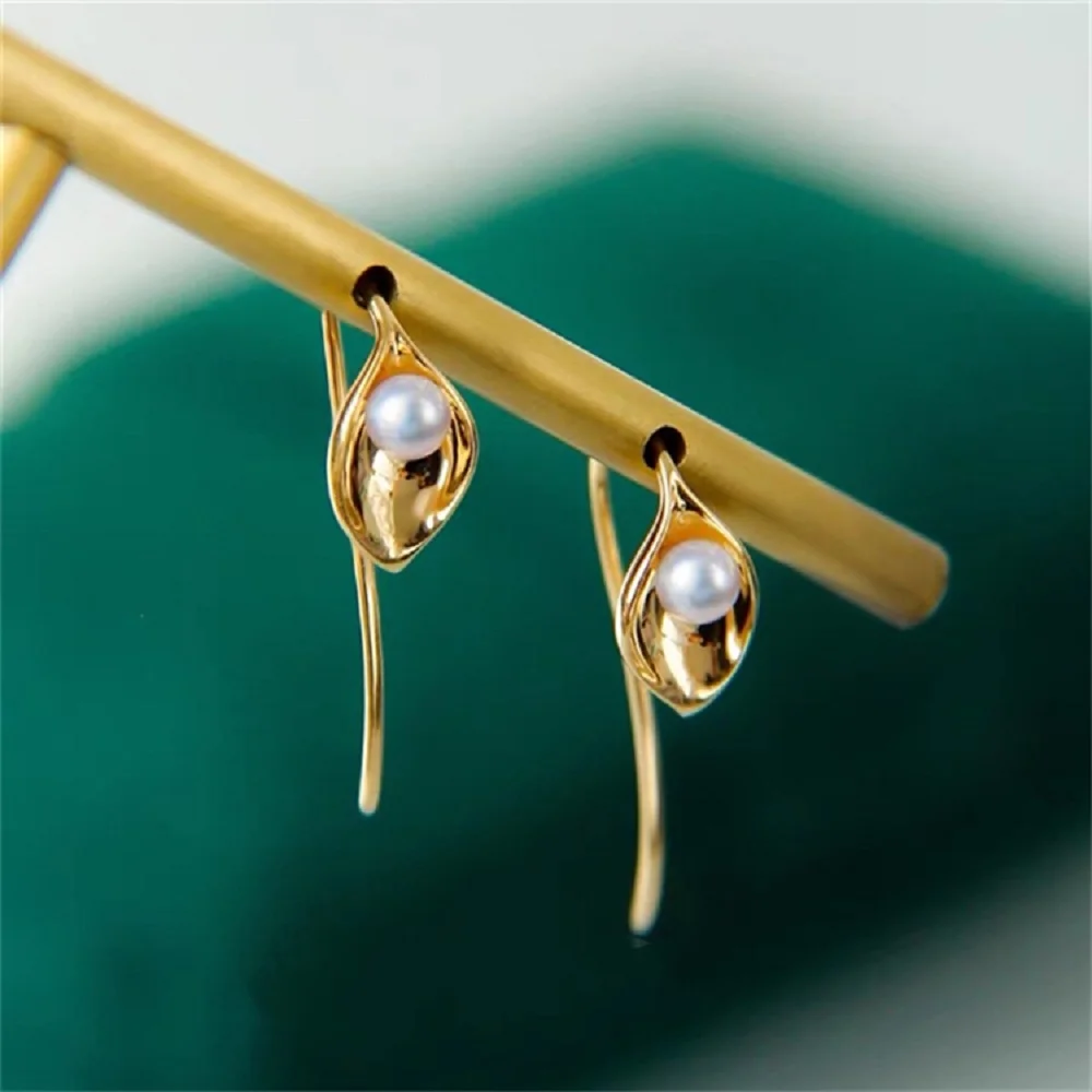 New Beautiful Earrings AAA5-6mm Natural South Sea Pearl 18k Gold Plated Earrings