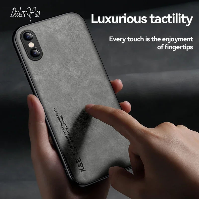 DECLAREYAO Luxury Magnetic Hard Case For Apple iPhone XS X Max S R XR Cover Ultra-thin Light Suede Leather Shockproof Soft Frame