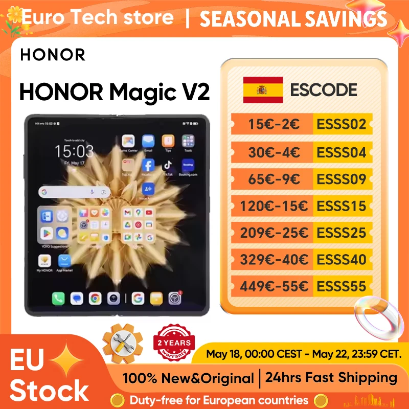 Honor Magic V2 versión Global 5G teléfono inteligente plegable Snapdragon 8 Gen2 LTPO pantalla OLED 120Hz 50MP Triple cámara Android móvil