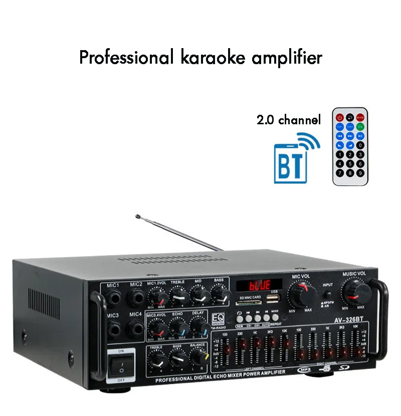 High-Power 12V/220V Bluetooth Household Power Amplifier with EQ Equalizer Dual-Purpose Car Outdoor Karaoke System