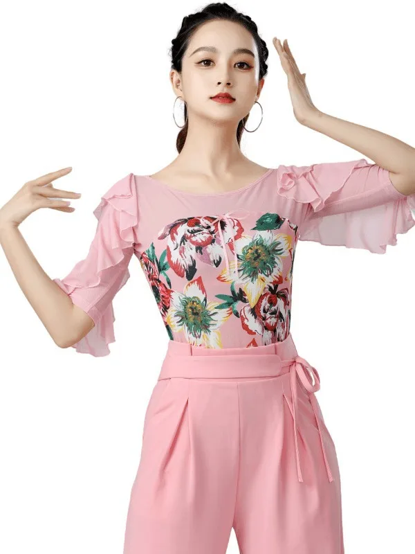 Jiteba Spring Summer New Printing Conjoined Dance Top Square Dance Three Steps Latin Dance Clothes