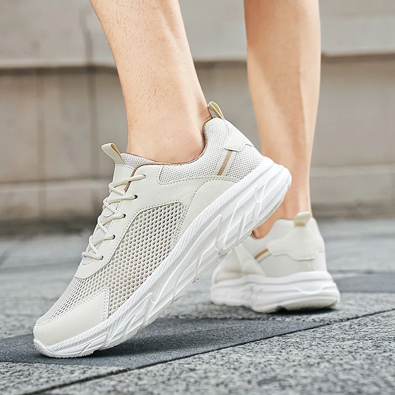 

Летние легкие кроссовки для мужчин, модные простые туфли с перфорированной сеткой, однотонная удобная прогулочная спортивная обувь