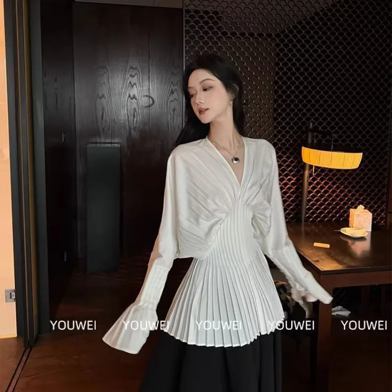 Women's Spring/Summer Top Shirt Bell Sleeves Retro Simple Comfortable Loose Casual Design Fashion Advanced Soft Niche Versatile