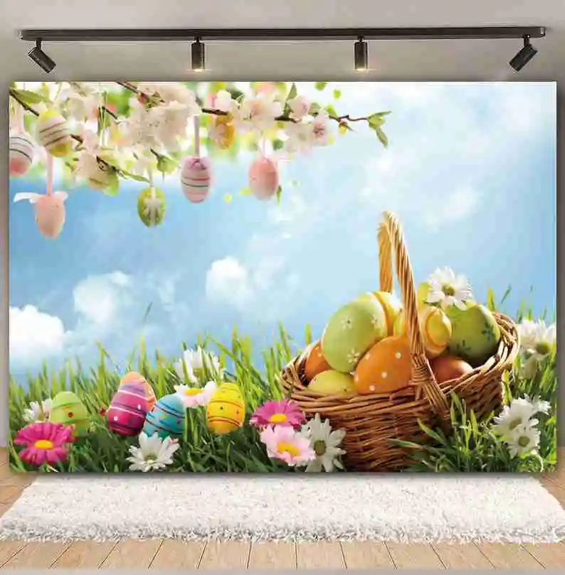 Spring Easter Backdrop For Photography Garden Rabbit Eggs Flower Wood Board Baby Portrait Background Decor Photo Studio Props