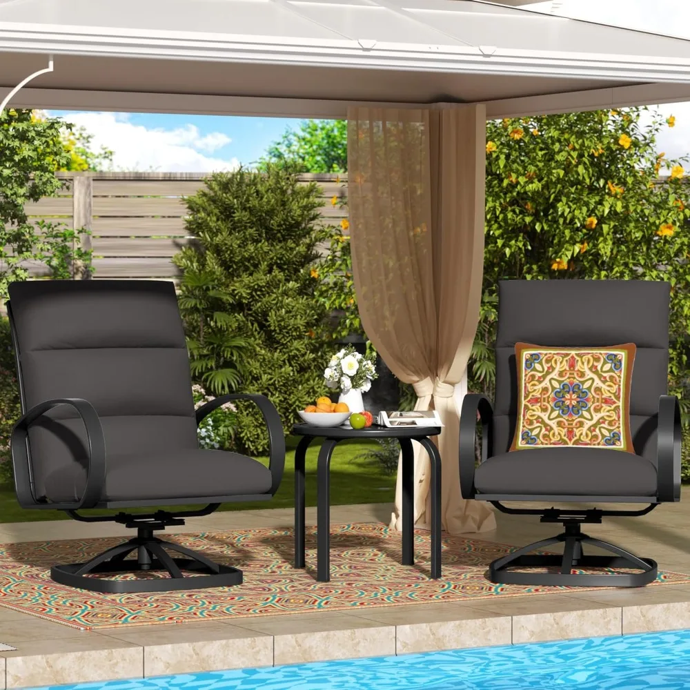 Patio Bistro Set, 3 Piece Outdoor Swivel Glider Rocking Chairs, Conversation Furniture with 2 Highback Rockers, 1 Metal Table