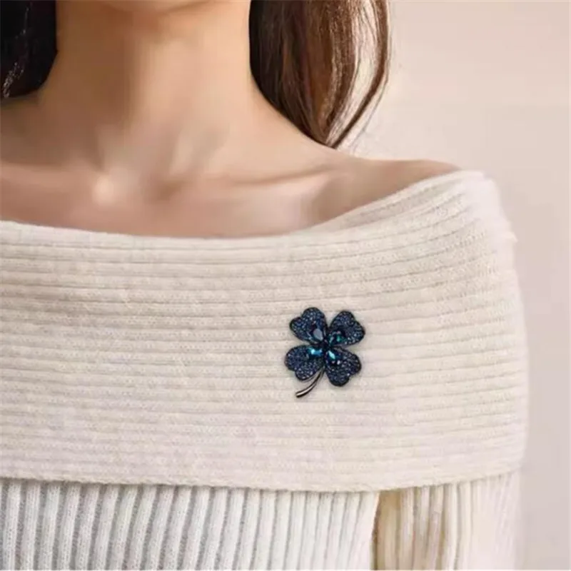 For Women Clothing Coat Jewelry Party Accessories Gifts Fashion Crystal Rhinestones Four Leaf Clover Brooches