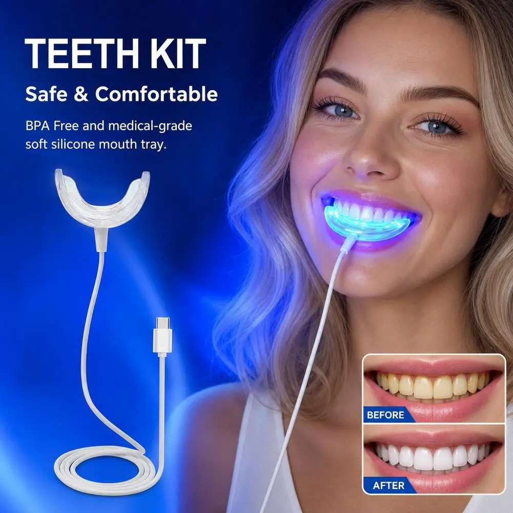 Teeth Whitening Accelerator Smart LED Blue Light Portable Type C Charging Device Teeth Whitener Light Gum Tray