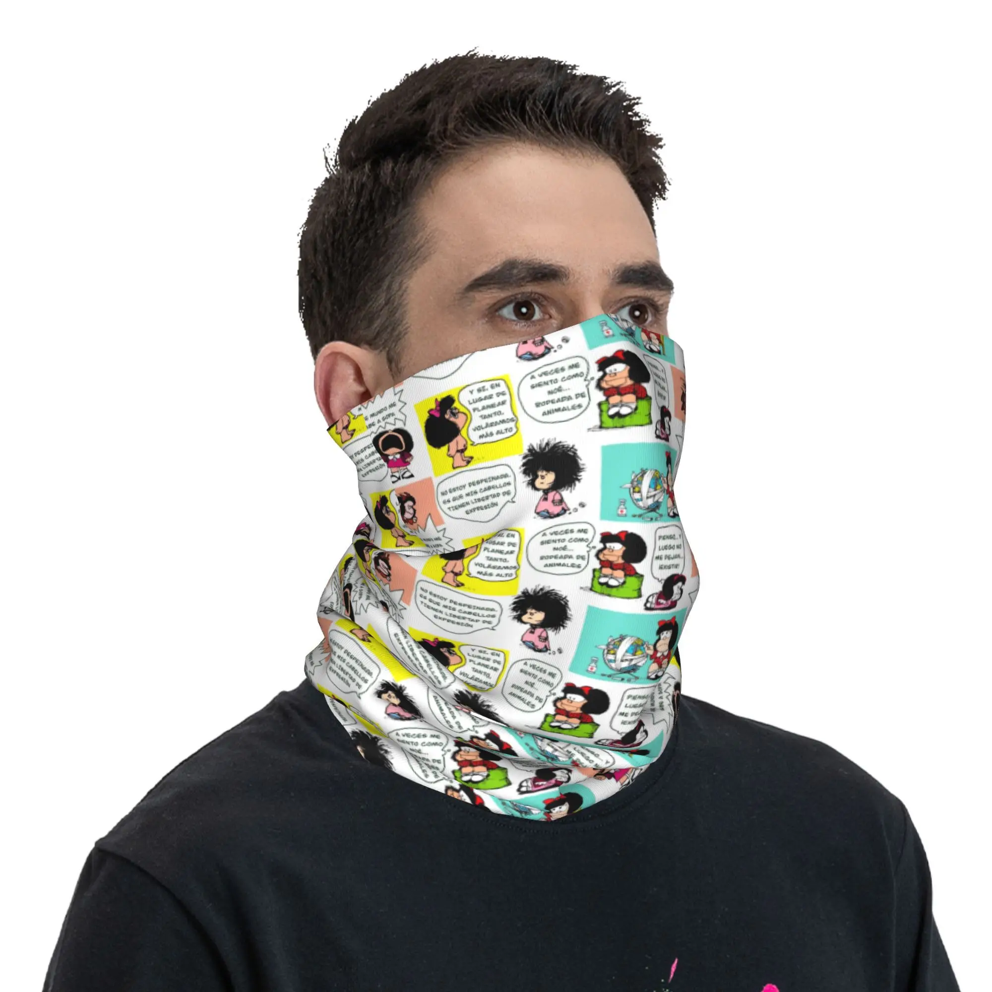 Personalizado mangá quino mafalda bandana pescoço mais quente das mulheres dos homens inverno caminhadas cachecol de esqui gaiter kawaii dos desenhos animados capa facial