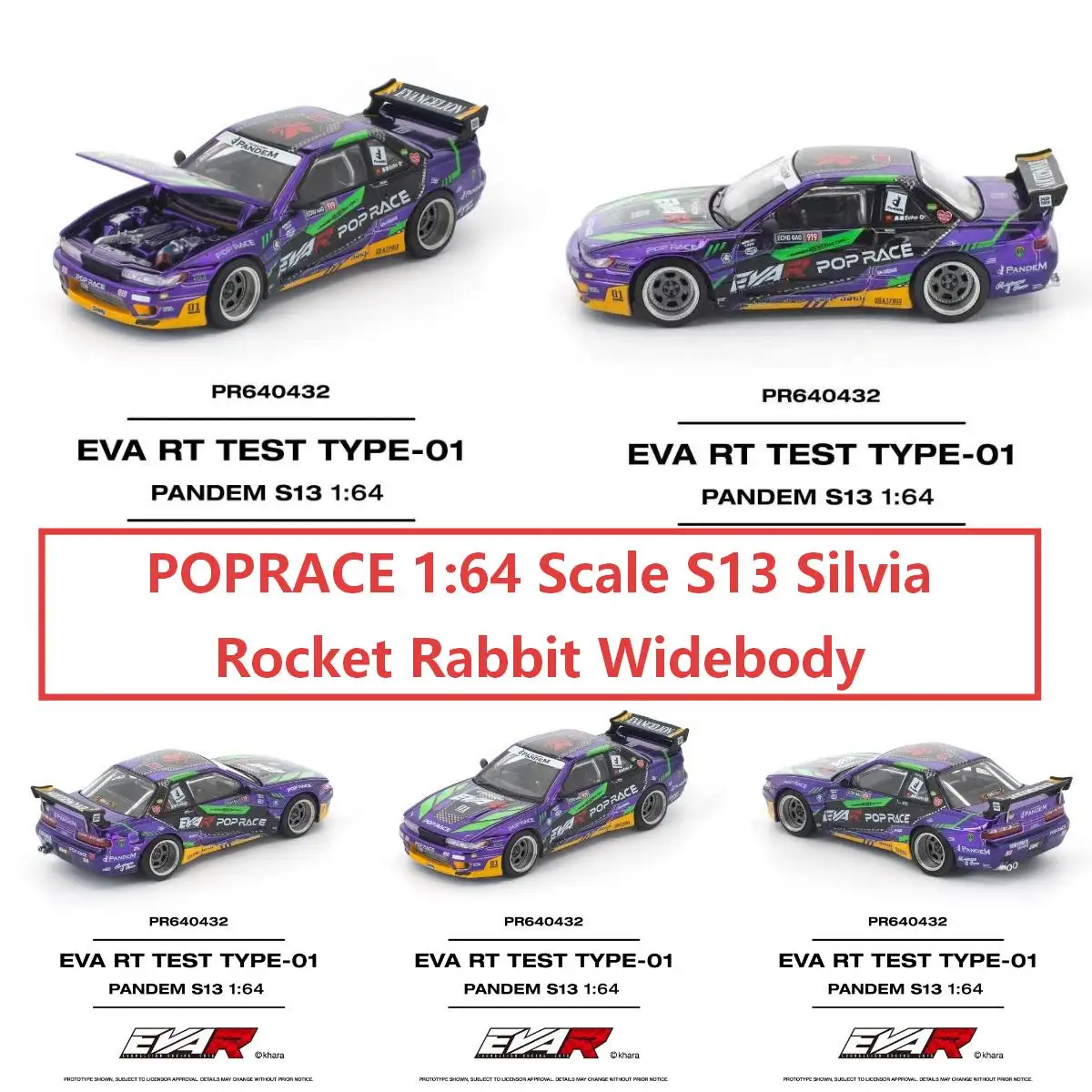 Diecast POPRACE 1:64 Scale S13 Silvia Rocket Rabbit Widebody Alloy Car Model