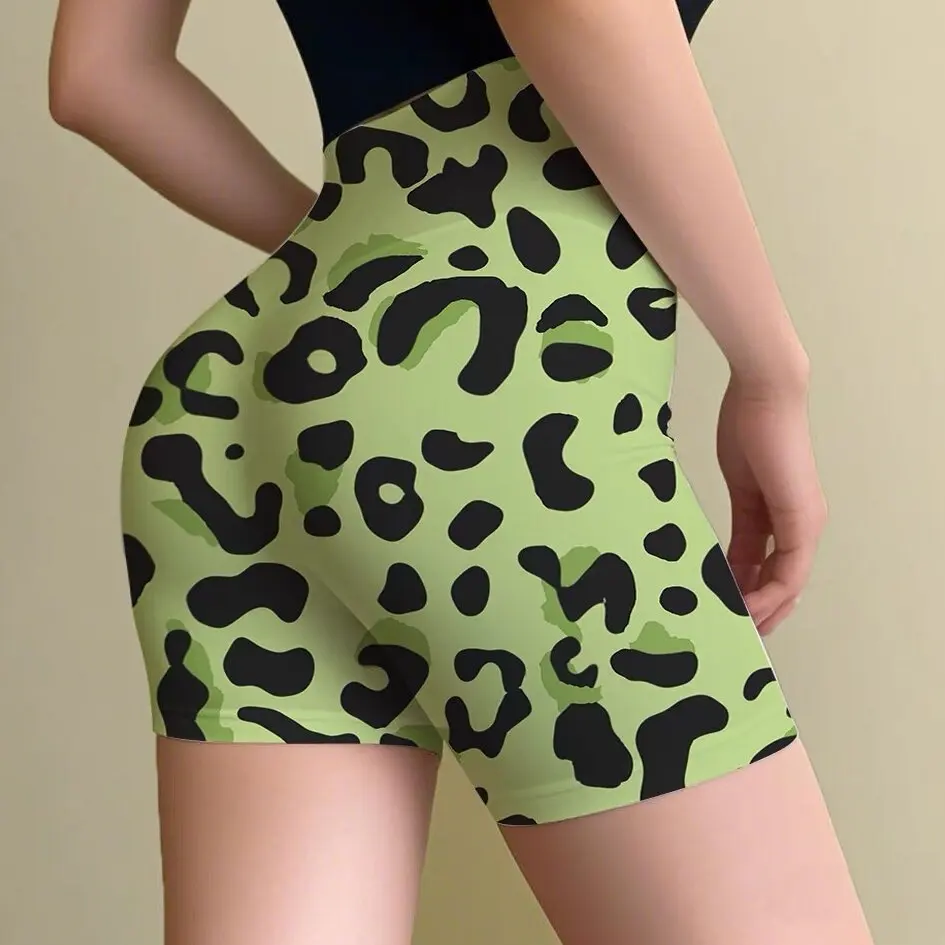 

New Women Leopard Shorts Graffiti Butt Lifting Workout Biker Yoga Pants Leggins Sports Fitness Athletic Running Short Tights