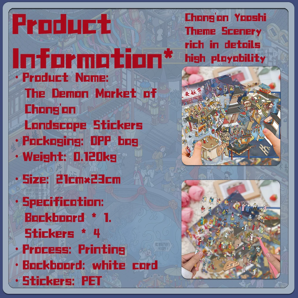 4PCS Creative Explosive Mini Shrink World Chang'an Demon City Landscape Stickers DIY Decompression PET Transparent Stickers
