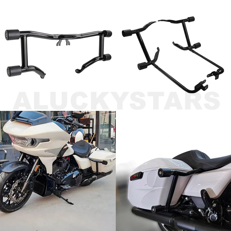 Motorcycle Engine Side Box Guard Crash Bar Bumper Protective Device For Harley Touring Road King Street Glide Road Glide 14-25