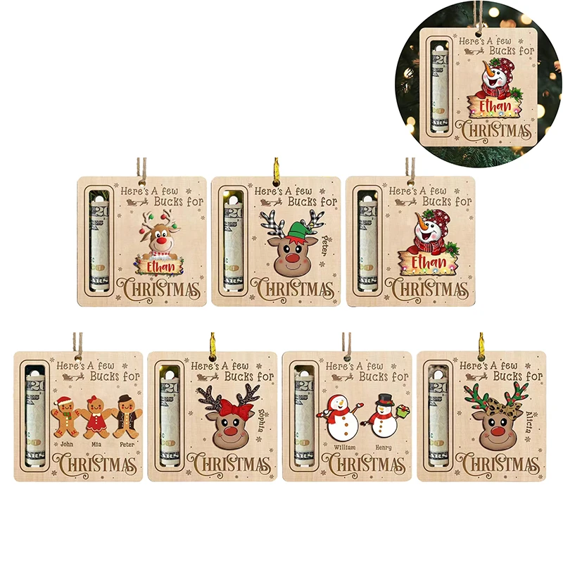 New Cute Money Holder Cartoon Print Christmas Gift Money Cards Wooden Happy New Year Gift Cards