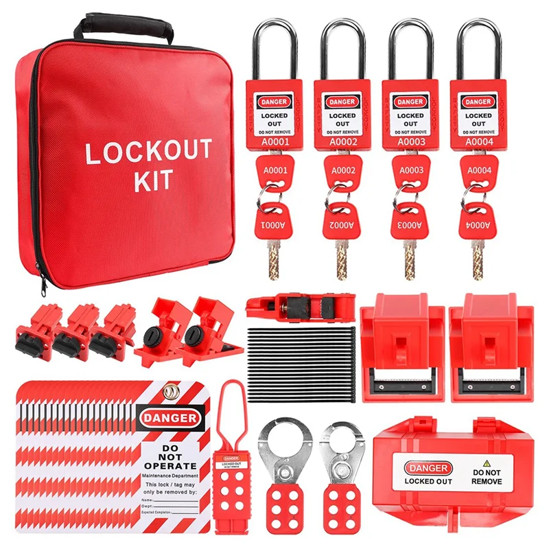 GROCE-Lock Out Tag Out Kits Electrical,57 Lockout Tagout Kit With Breaker Hasps Tag Padlock Plug Lockout For OSHA-Loto Kit