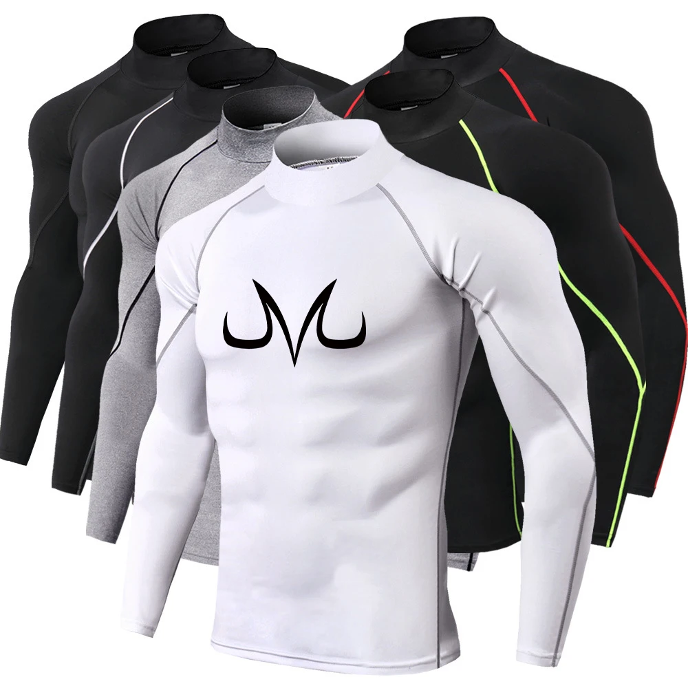 Men's Turtle Neck Compression Shirts Gym Fitness Quick Dry Rashguard Hight Neck Muscle Athletic Bodybuilding Shirts Summer