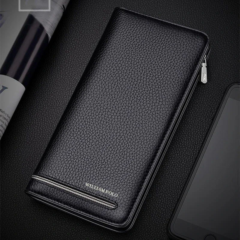 WILLLIAMPOL New Fashion Men Long Wallet genuine leather purse handbags for male luxury brand zipper men clutches wallet PL195191