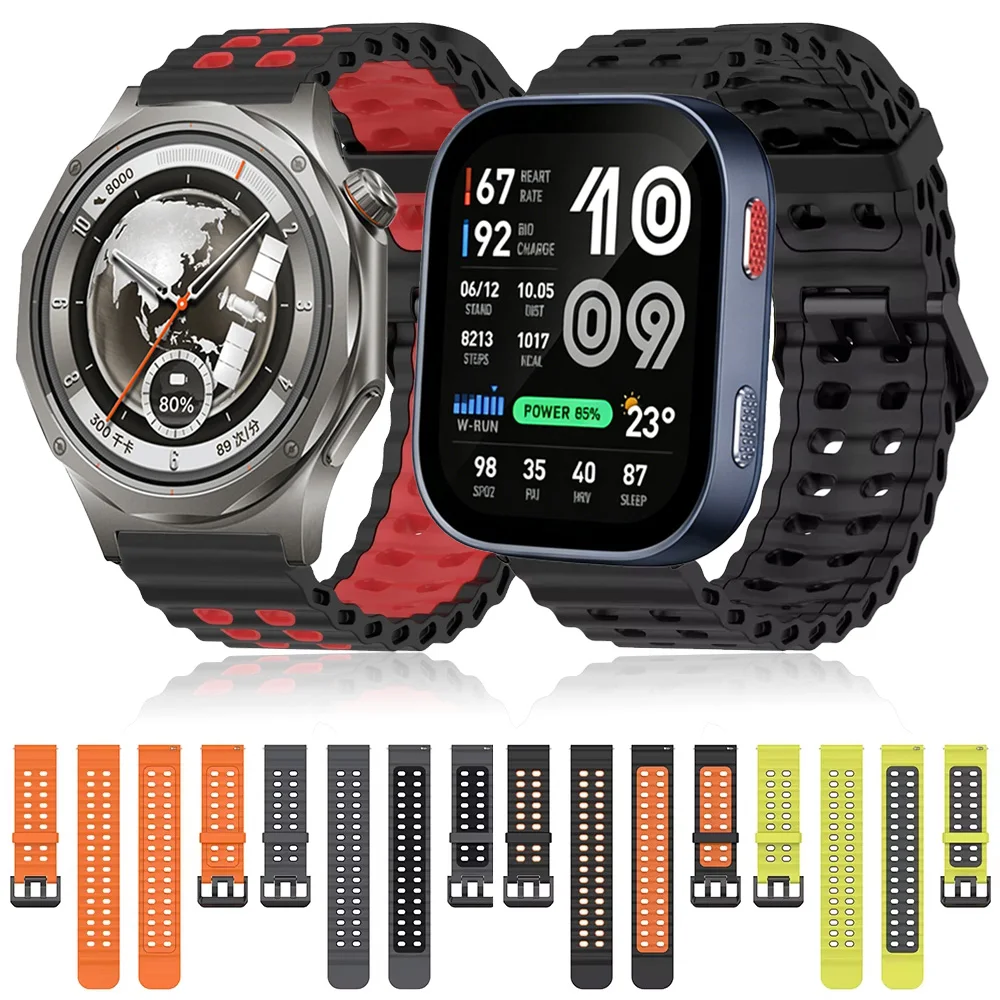 22mm Ocean Silicone Strap For OPPO Watch X3 S Oneplus Watch 4 3 Lite Adjustable Belt Watchband Amazfit Bip 6-5-Max/Balance 3-2-1