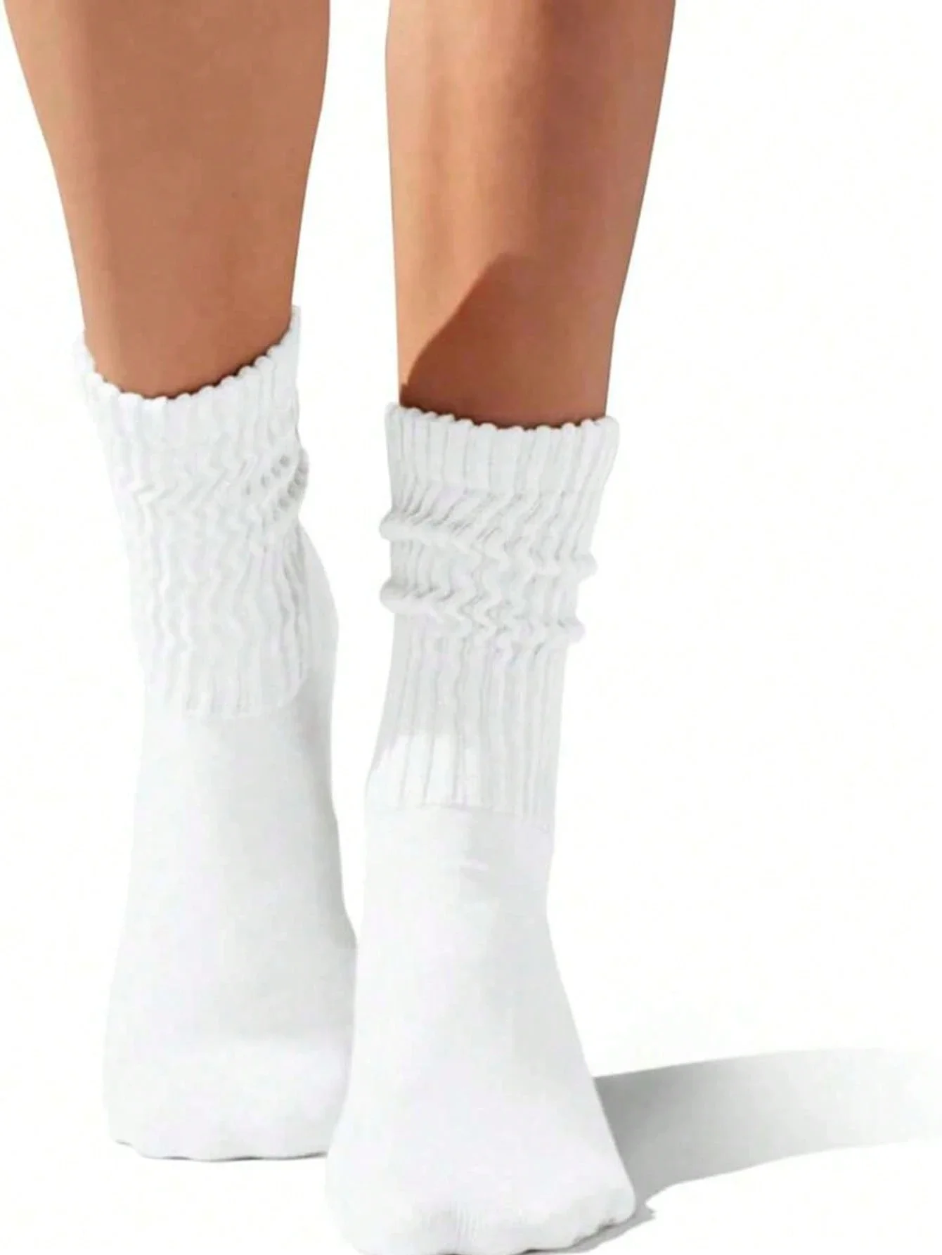 Weiße gerippte Slouchy Scrunch Mid-Calf Tube Skate Socken für Damen, locker sitzende Crew Socken im Vintage Street Style für Teenager-Mädchen – Detail 5