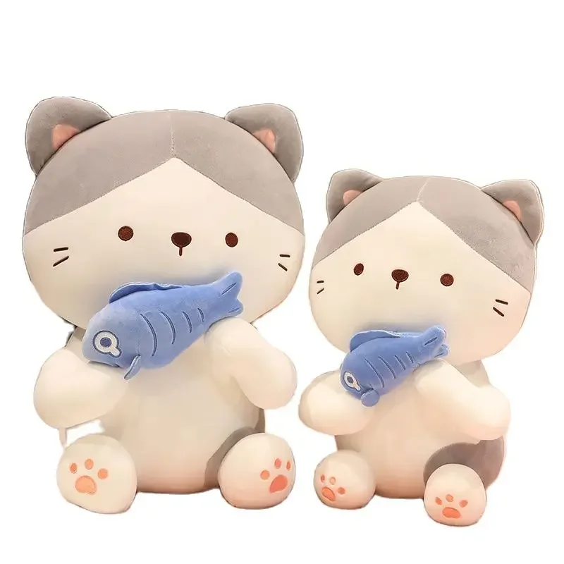 1pc 25-60CM Cartoon Cat Plush Toys Cute Cat Holding Fish Pillow Stuffed Soft Animal Toys Kawaii Room Decor Gift for Children