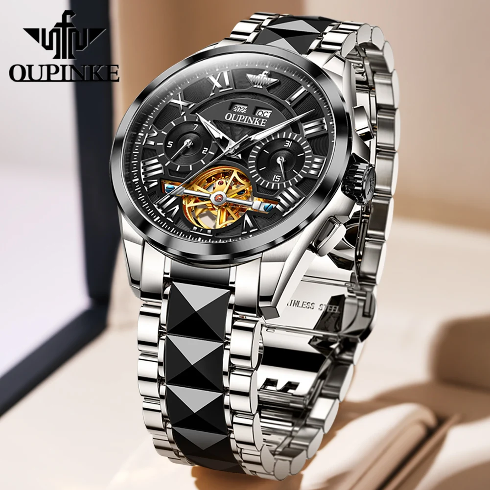 OUPINKE Men Watch Top Luxury Brand Waterproof Skeleton Automatic Watch Original Business Men Mechanical Watch Montre Homme 3236