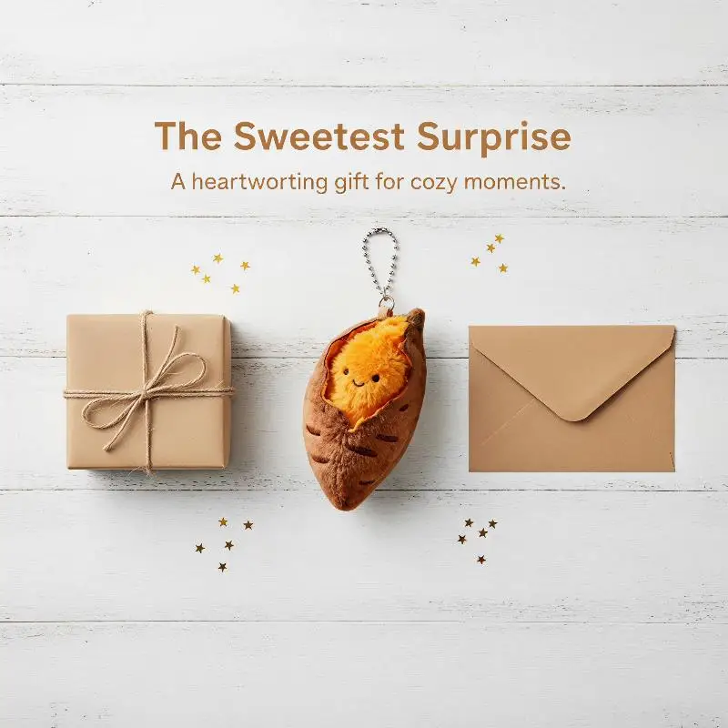 Mini Roasted Sweet Potato Plush Keychain Funny Simulated Food Stuffed Charm for School Bag Decor Party Favor