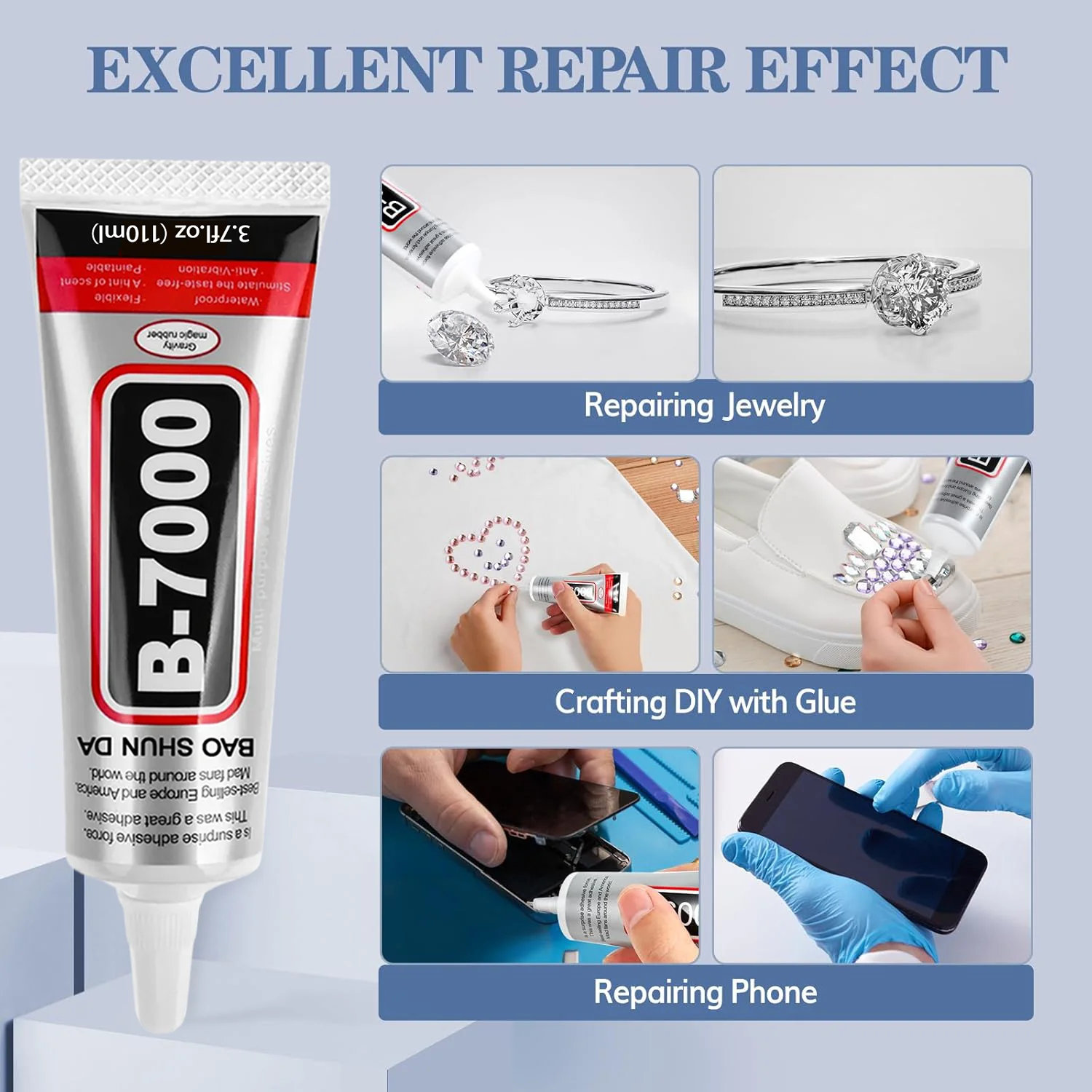 B7000 Jewelry Screen Border Glue Waterproof Clear Adhesive, Universal Glass Bonding Agent, Repair Point Drill Rhinestone DIY Bonding Elastic Glue Tool, 15/25/50/110ml,1-3pcs. image 2