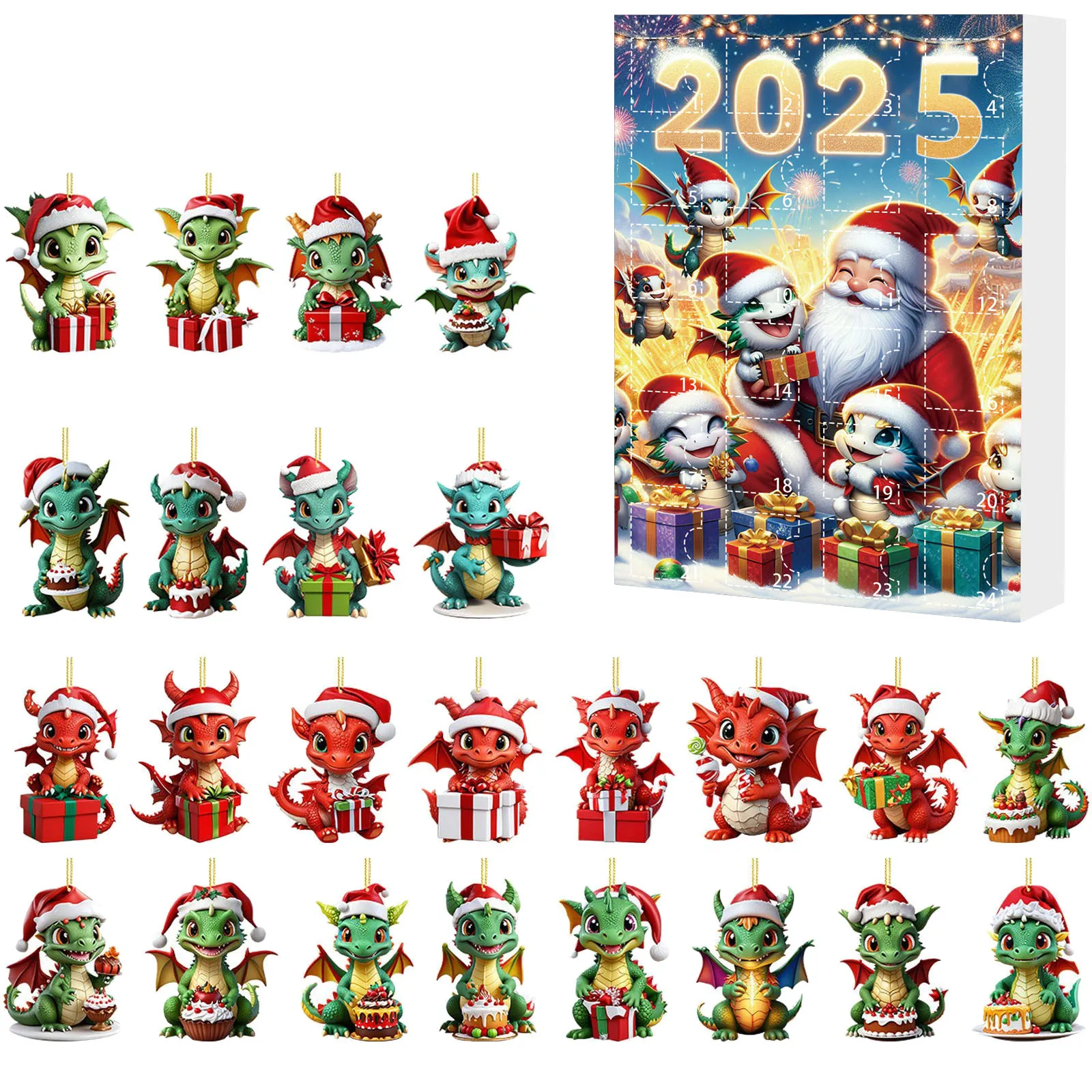 Alarma de Chef, alarma de cocina y temporizador, árbol de Navidad, colgante acrílico, calendario de Adviento de dragón, calendario de cuenta atrás de Navidad 2D para papá