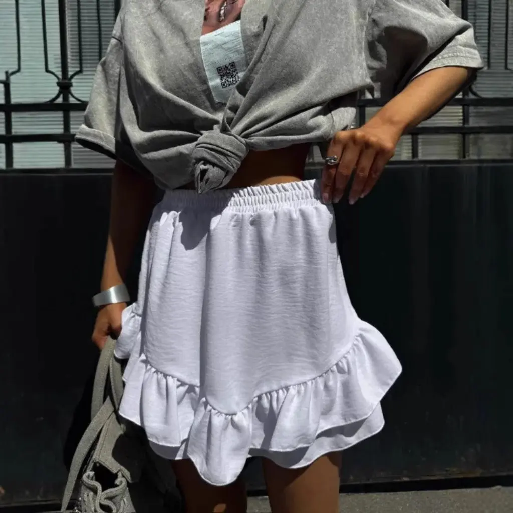 

High Waist Ruffled A-Shaped Puffy Skirt European And American Fashion Brand Street Style Petite Skirt