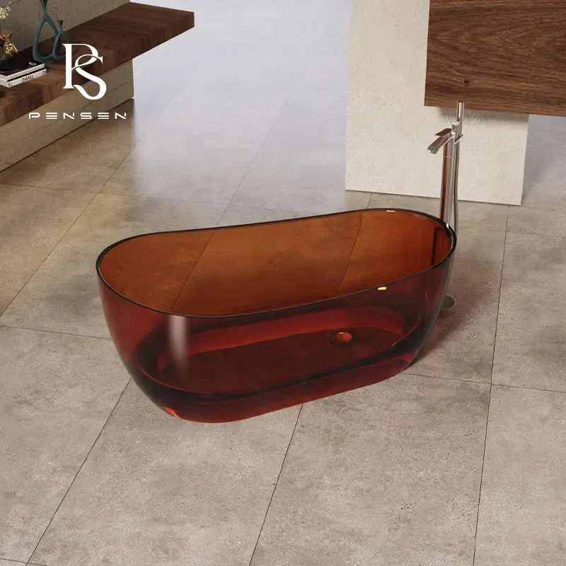 Transparent Resin Bathtub Crystal Clear Freestanding Tub Integrated Molded Art Design Light Luxury for Small Apartment