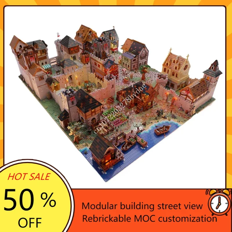 30136PCS Modular Architecture Building Block Model European Medieval Kingdom Royal Castle Country Mill Port Manor Brick Toy Gift