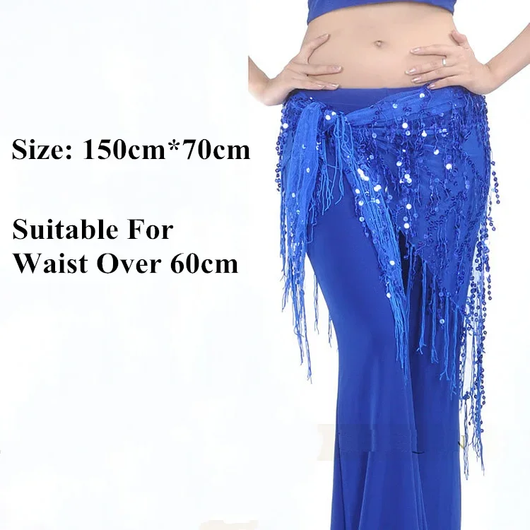 เอวโซ่ Sequined สำหรับ Belly Dance สะโพกผ้าพันคอสามเหลี่ยมผ้าพันคอเอวเสื้อผ้าสำหรับเต้นรำละติน