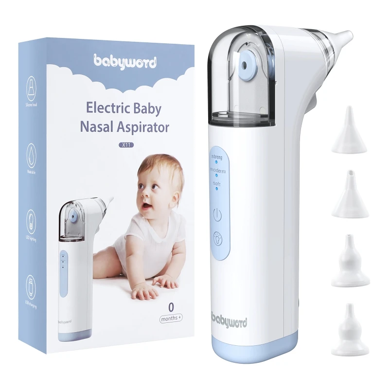 Babyword Electric Baby Nasal Aspirator Low Noise Night Light Rechargeable Adjustable Nose Booger Sucker for Infants Babies