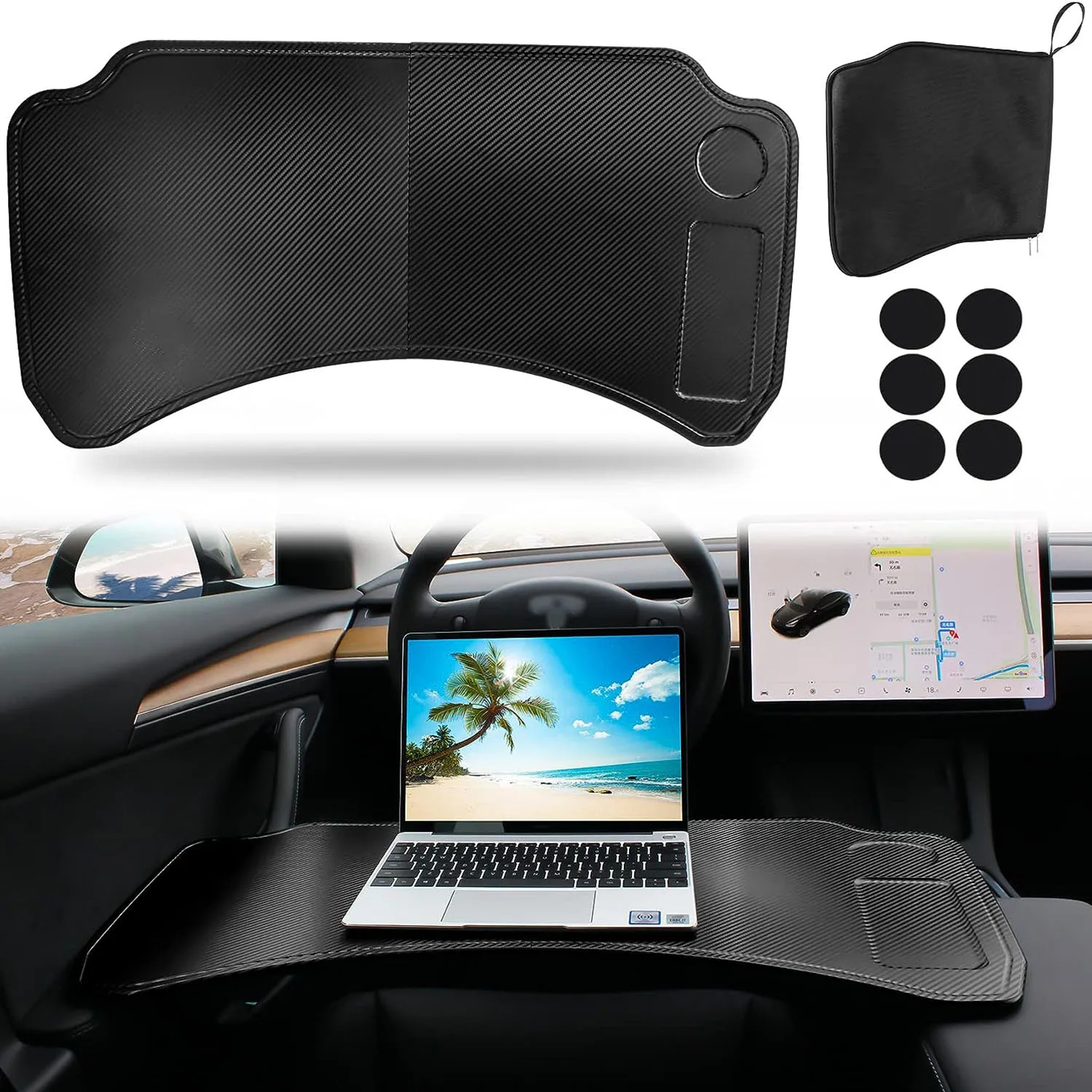 Foldable Car Laptop Tray Desk for Tesla Model Y 3 Portable Food Table for Working Travel Eating Upgraded Steering Wheel Tray