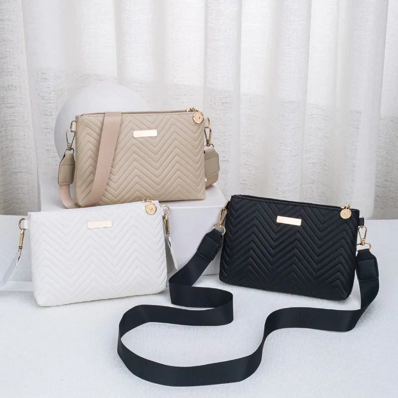 - Simple Wave Pattern Embossed Single Shoulder Women's Bag, Retro Elegance Versatile Crossbody Bag - Wide Strap/Embossed Design/