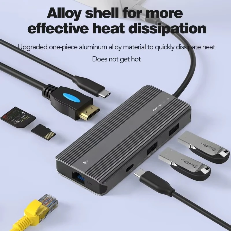 EE1 8K 30Hz 4K 60Hz HDTV Video Docking Station USB Type C Hub 8 In 1 with 1000M RJ45 Ethernet PD 100W Fast Charging USB C Hubs