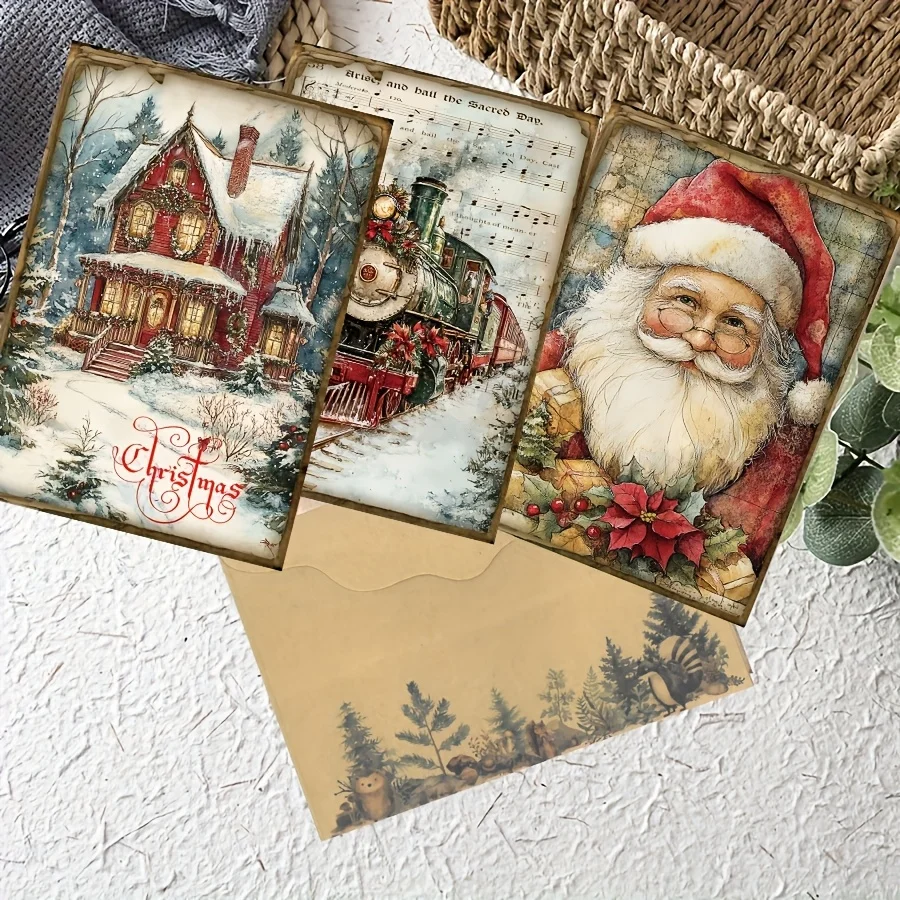 12 بطاقة + 12 ورق حروف + 2 ظرف + 40 ملصقًا مانع للتسرب لعيد الميلاد أنماط تحت عنوان بطاقة بريدية مناسبة للحرف اليدوية وديكور الألبوم #4
