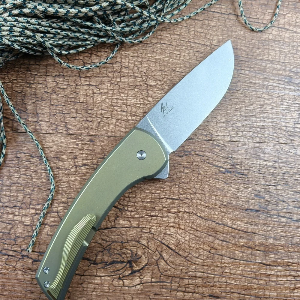 TWOSUN Knife 3.9 Inches M390 Plain Blade Titanium Handle for Outdoor Camping Hunting Pocket Knife TS575 Golden