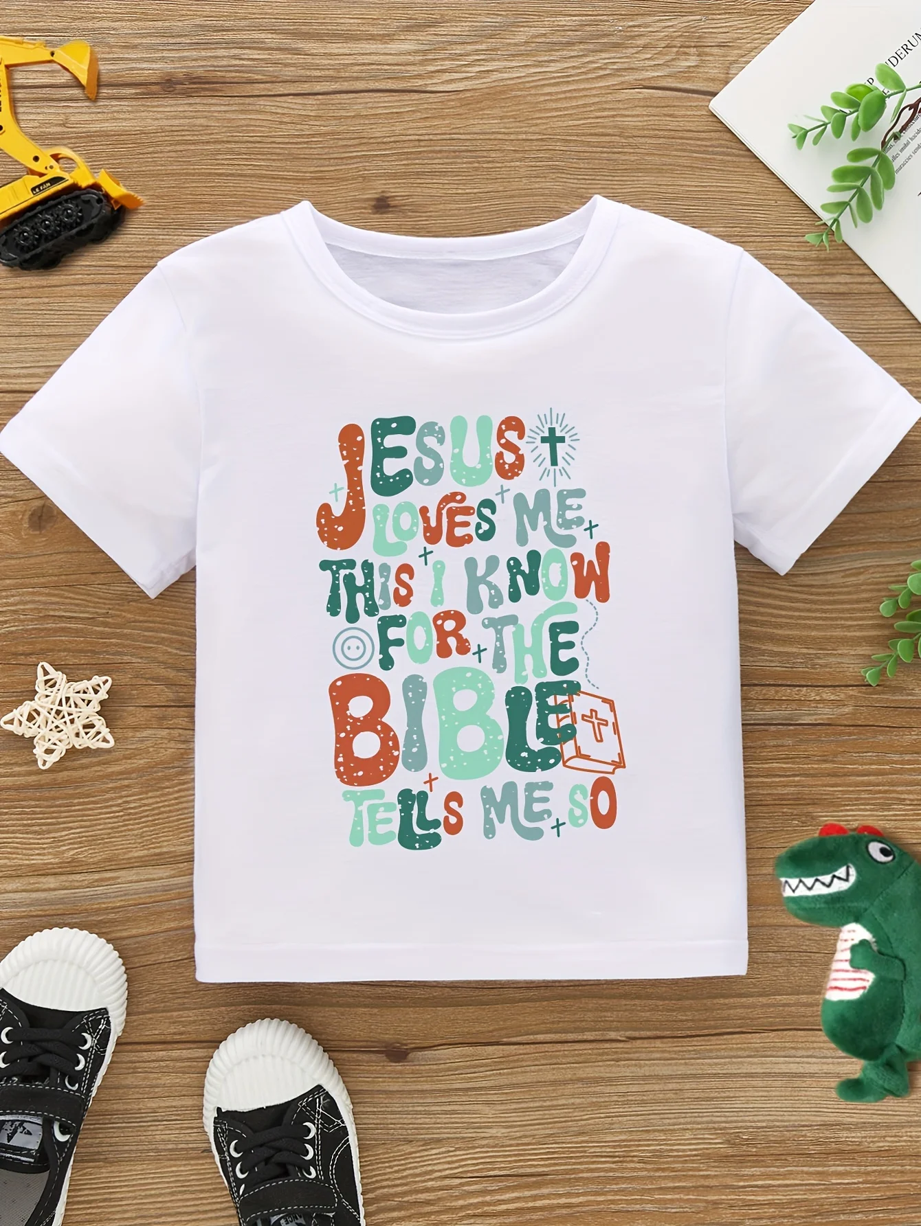 JESUS LOVES ME THISI KNOW FOR THE BIBLE+TEILS ME, SO Letter Printed Cute Casual Parent-child Round Neck T-shirt