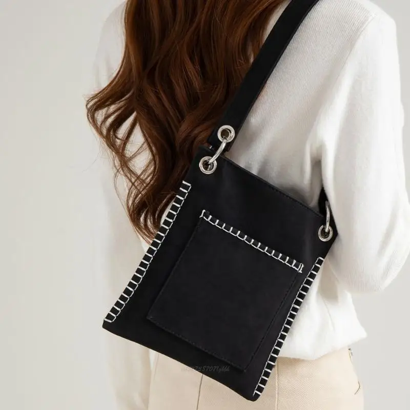 

X5XA Elegant Korean Spacious Shoulder Bag PU Leather Underarm Purse Casual Crossbody Bucket Bag For Women Daily Use