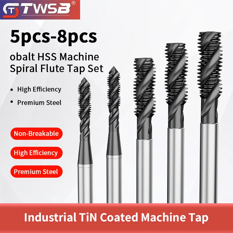 M35 Cobalt-Containing Black Nitrided Machine Tap Set, Special-Purpose Spiral Flute Taps for Stainless Steel